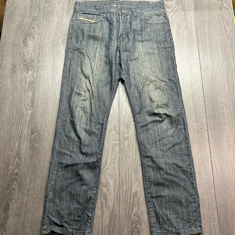 Diesel Industry Mens Dark Wash Straight Leg Jeans Size 35 Distressed Denim Y2k